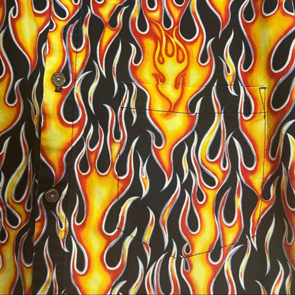 VTG High Seas Trading Co Mens Flame Button Down Shirt Sz L Street Retro Funky - Picture 2 of 6